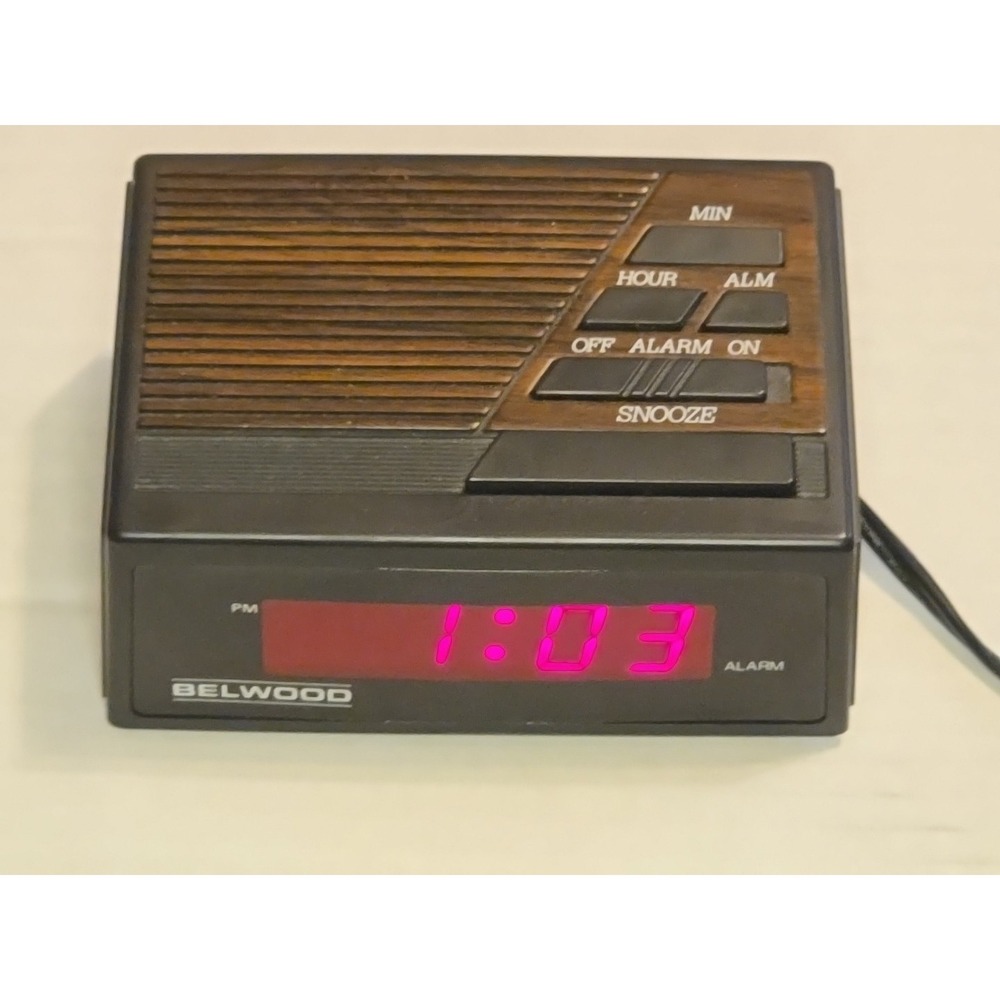 Vtg Belwood Digital Alarm Clock 1934 Faux Wood Grain Retro 80s Tested Works